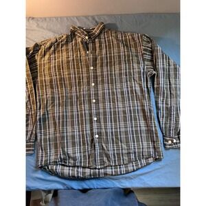 Covington Boys XL 18 Plaid Button Down Shirt Olive Green Navy Blue Long Sleeve
